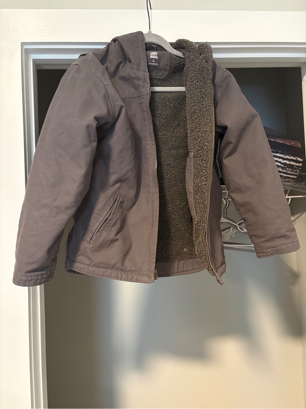 Berne Large Boys' Sherpa-Lined Softstone Duck Hooded Jacket